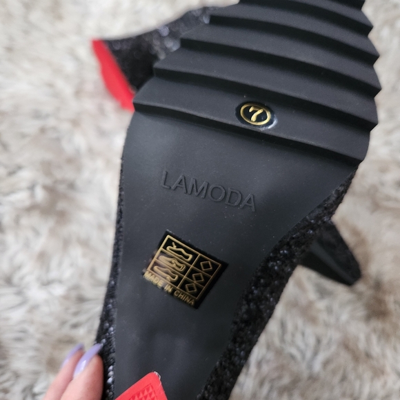 Lamoda Dolls Kill My Love Glitter Heels Black Women's Size 7 - Picture 7 of 10
